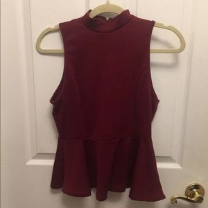 Maroon High Neck No Sleeve Dress Top